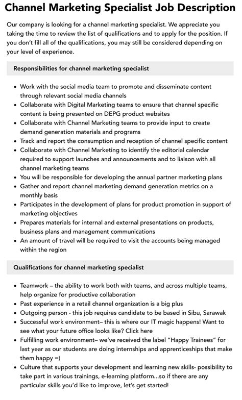 chanel marketing job|channel marketing specialist.